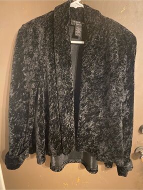 Connected Petite Crushed Velvet Open-Front Cardigan 90s Y2K - Black size medium